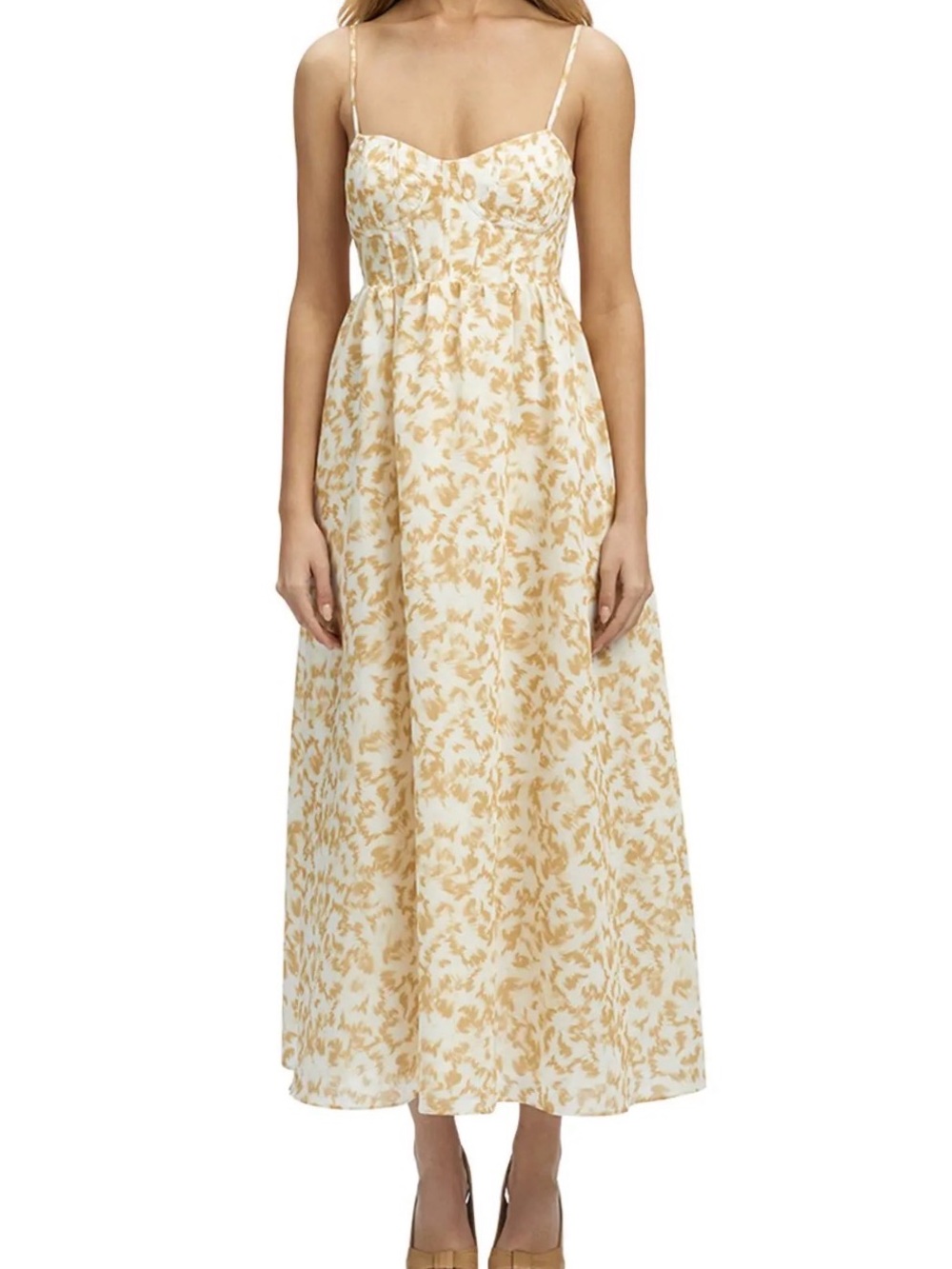 Bardot Milika Midi Slip Dress | Cream with Yellow Floral Print
